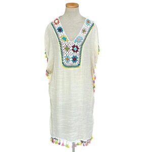 ASHA Swim Coverup Dress Crochet Tassels Cream One Size